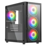 Vida Lucid Black ARGB Gaming Case w/ Glass Front & Side, Micro ATX, 4x ARGB Infinity Fans - Image 6