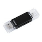 Hama Basic External USB 2.0 OTG Card Reader, USB-A + Micro B, SD/microSD, Black, USB Powered