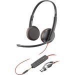 Plantronics Blackwire 3225 Stereo USB-C Headset with 3.5mm Jack & USB-C/A Adapter (Bulk Pack- Non-Retail)